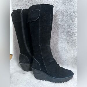 FLY London Suede Tall Wedge Boots - Yulo